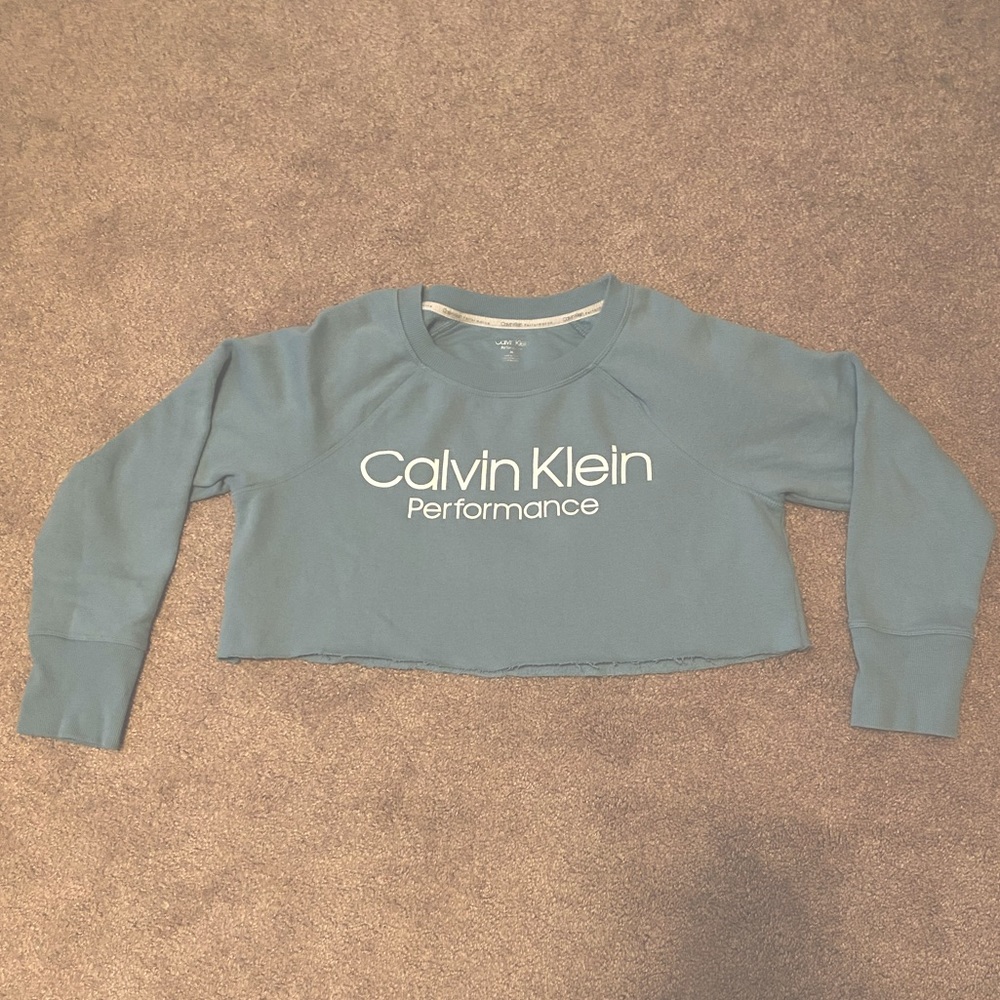 Calvin Klein Cropped Long Sleeve T-Shirt, Size Medium, Light Blue